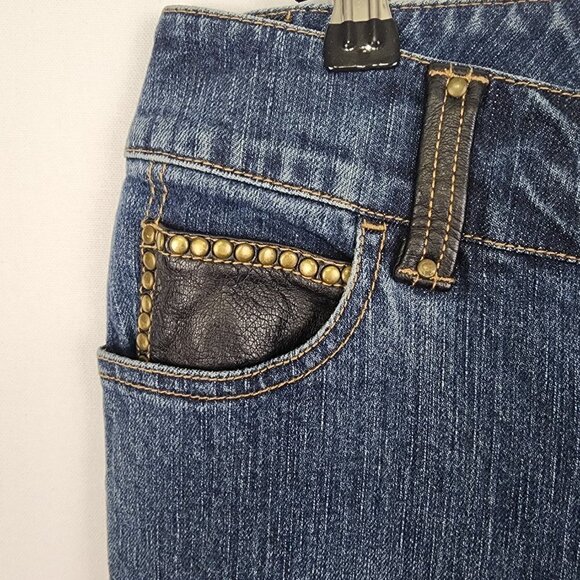 INC International Concepts Straight Leg Y2K Vegan Leather Cross Studded Jeans 4 - Picture 4 of 5